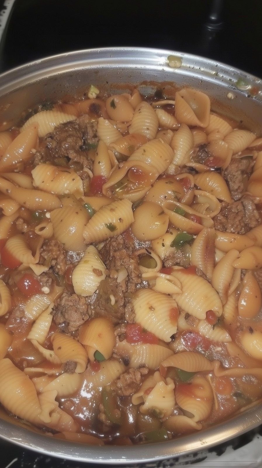 Hearty Skillet Shells and Beef with Savory Broth